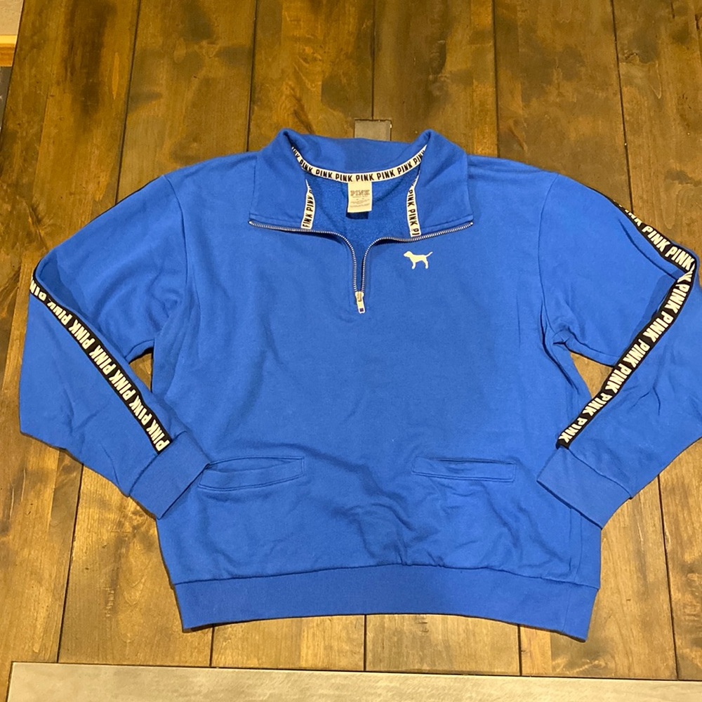 PINK blue half zip Crewneck